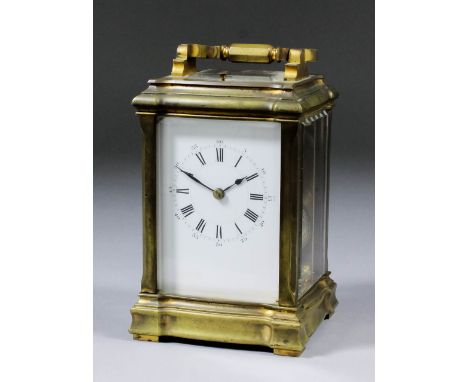 A late 19th Century French carriage clock by Henri Jacot, No. 3702, the white enamel dial with Roman numerals, to the eight d