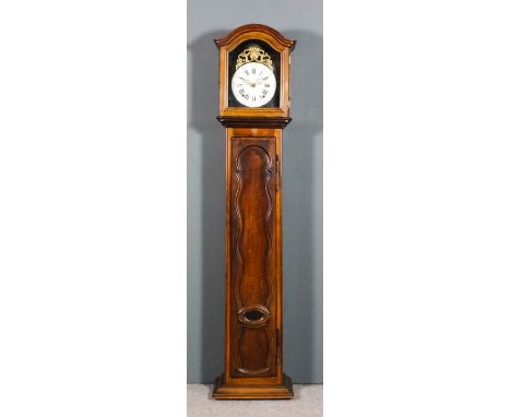 A 19th Century Swiss walnut cased Comptoise longcase clock, the 8.25ins diameter white enamel dial with Roman and Arabic nume