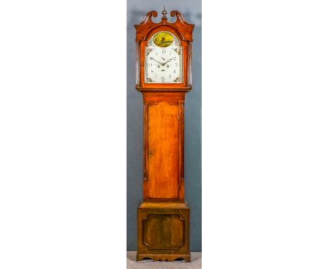 A late 18th/early 19th Century oak longcase clock by William Tailor of Dumfries, the 13ins arched painted dial with Arabic nu