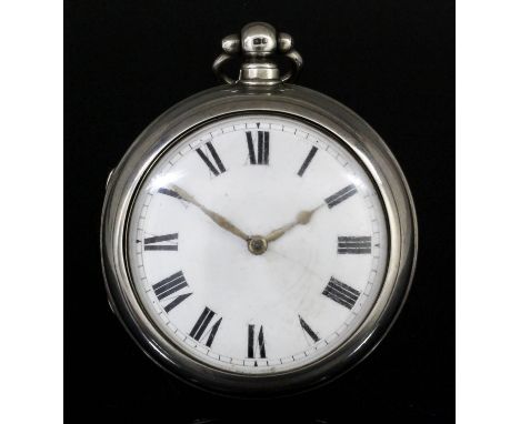 A Victorian silver pair cased verge pocket watch by Hardeman & Son of Bridge, No. 2135, the white enamel dial with Roman nume