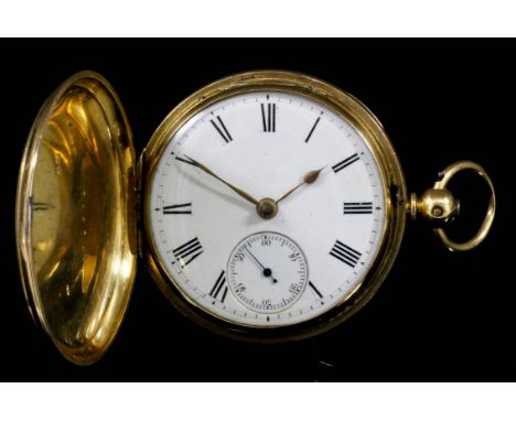 A Victorian gentleman's 18ct gold full hunting cased pocket watch, No. 76774, the white enamel dial with Roman numerals and s