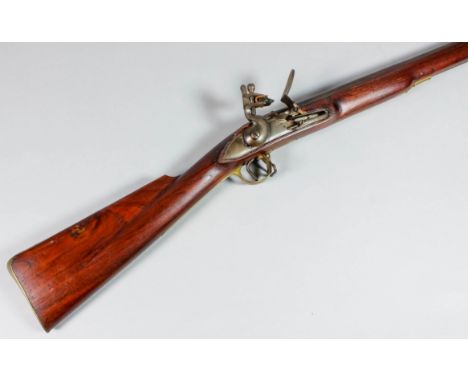 A reproduction brown bess musket by Falstaff, Serial No. 35, 38ins blued steel barrel, plain steel lock and frizzen, fore end