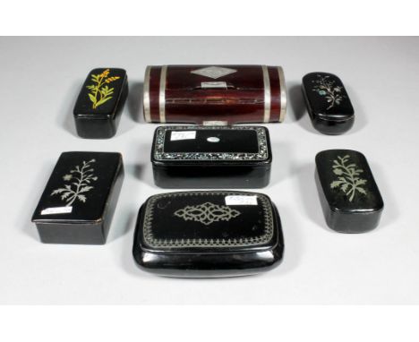 A Victorian treen rectangular silvery metal bound snuff box, the lid inlaid with a silvery metal lozenge engraved "J.B", 5ins