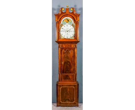 A late 18th Century mahogany longcase clock by Chambley of W-Hampton, the 14ins arched painted dial with Arabic numerals and 