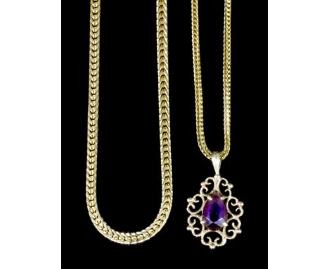 A modern 18ct gold heavy gauge foxtail chain link necklace, 495mm overall (gross weight 17.6 grammes), a similar finer, 360mm