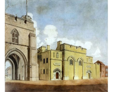 Early 19th Century English school - Pen, ink and watercolour - Study of Canterbury City Gaol and House of Correction, one doo