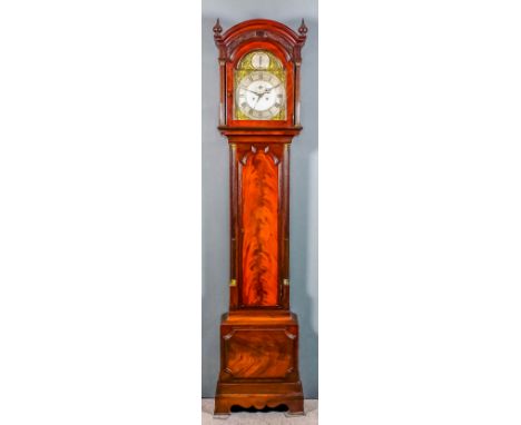 A good late 18th Century mahogany longcase clock by James Weston of Lewes, the 12ins arched brass dial with wide silvered cha