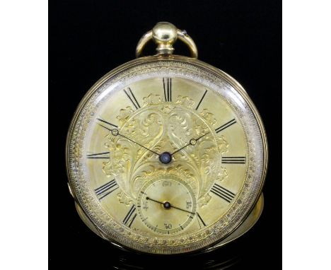 A late 19th Century Swiss gentleman's 18k gold cased open faced pocket watch by Raffin, Geneve, No.5000, the gilt dial with f