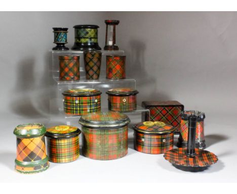 A Victorian Mauchline ware " Caledonia" Tartan ware spool box for the Glenfield Thread Company, Paisley, with a vignette to t