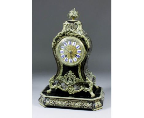 A late 19th/early 20th Century French tortoiseshell Boulle and gilt brass mounted mantel clock, No. 248 38874, of "Louis XV" 