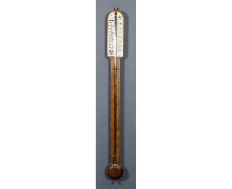 A Victorian oak cased stick barometer and thermometer by James White of Glasgow, with ivory scale and vernier, contained in p