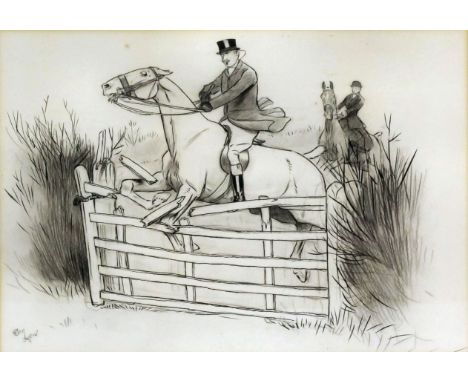 Cecil Aldin (1870-1935) - Two pen, ink and pencil drawings - Hunting scenes - "Take off  Too Early" and "Left Behind", each 9