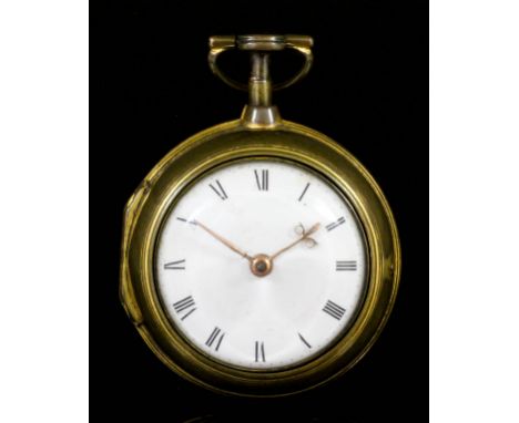An 18th Century gilt metal pair cased verge pocket watch by J. Jones, London, No. 2095, the white enamel dial with Roman nume