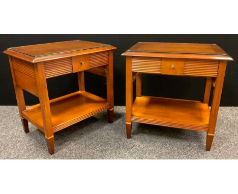 Brigitte Forestier for John Lewis  - a pair of cherrywood bedside tables, drawer to frieze, shelf to base, 62cm high, 60c wid