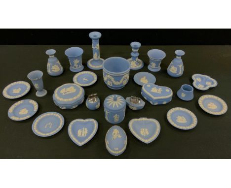 Wedgwood Jasperware  - pair of vases;  candlesticks;  trinket boxes and covers, small planter etc 