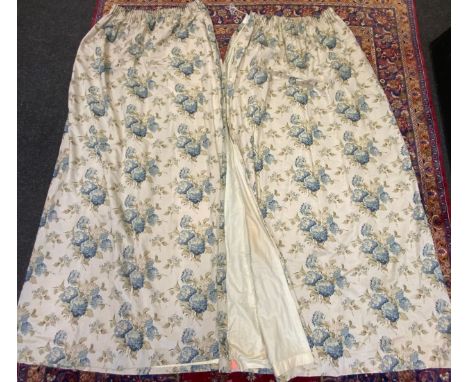 A large pair of Floral Linen Union curtains, Cotterstock, 230cm long x 268cm wide. 