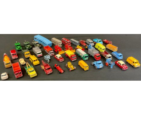 Matchbox Lesney -  Car Transporter, moulded grey wheels; No60 Morris J2 Pick-up, blue, grey wheels, others 42 Evening News Va