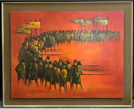 Deborah Jones, after, March of the Kings, a coloured block print, 107 x 85cm, framed, 