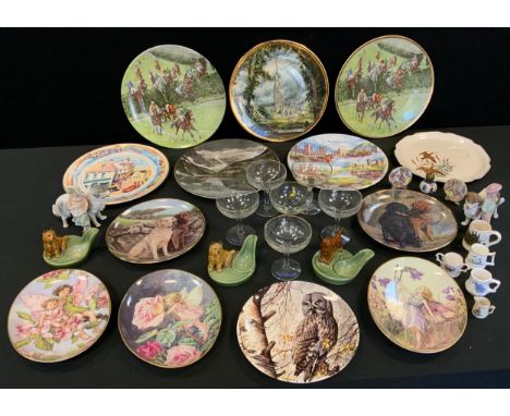 A set of six Babycham glasses;  Royal Worcester Flower Fairies plates;  Wade Terrier pipe rests;  bisque models, etc 
