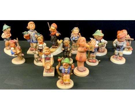 Goebel Figures, signed M J Hummell - Skier, Going to Market, Rabbits, Little Hiker, Apple Tree Boy and Girl;  others (13) 