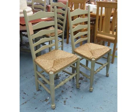ATTRIBUTED TO CHALON LADDER BACK DINING CHAIRS, a set of eight, rush seats, 104cm H. (8)