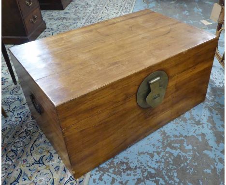 CAMPHORWOOD TRUNK, late 19th/early 20th century Chinese with a rising lid and side handles, 96cm x 61cm x 49cm H.