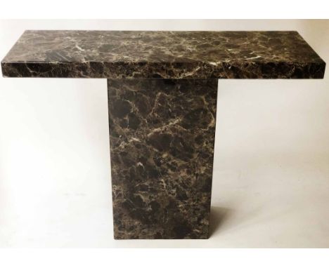 CONSOLE TABLE, 1970's style rectangular veneered sepia variegated marble on conforming plinth base, 110cm x 40cm x 82cm H.