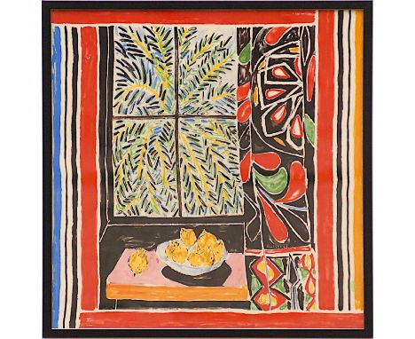 HENRI MATISSE 'Fenetre avec Limons', silk textile, plate signed, 74cm x 75cm, framed and glazed. (Subject to ARR - please see