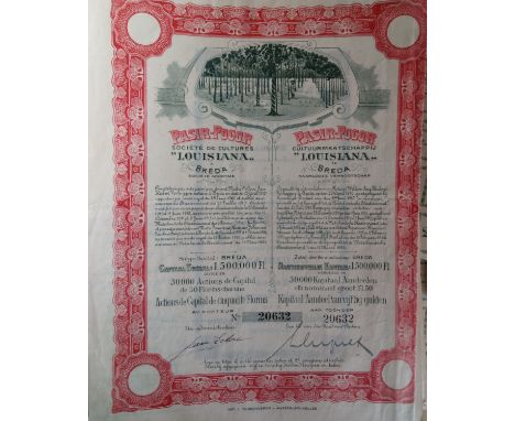 Set of stocks SOUTHEAST ASIA, DUTCH INDIES Includes, among others: Kalitengah (warrant of 5 shares, 25x), SociŽtŽ Financire d