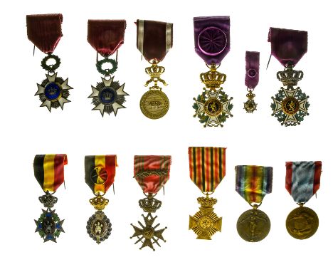 Group of decorations,BELGIUM,Order of Leopold, civilian officer's cross, bilingual; miniature, monolingual; Knight's cross, c