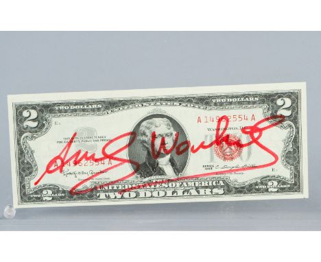 Andy Warhol  (1928-1987), Two dollar note in with signature and stamp, in plexiglass framed, with certificate of authenticity