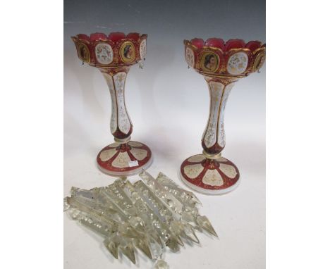 A pair of Bohemain ruby flash glass lustres  