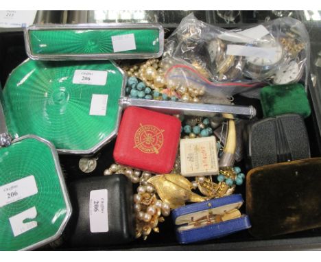 A quantity of mixed jewellery and silver to include a 15ct stud and two plated studs (cased), bead necklaces, silver pocket w