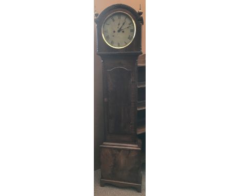 Dyer, Carlow, an Irish mahogany longcase clock, the break arch hood with painted circular 12inch dial, subsidiary seconds, 4 