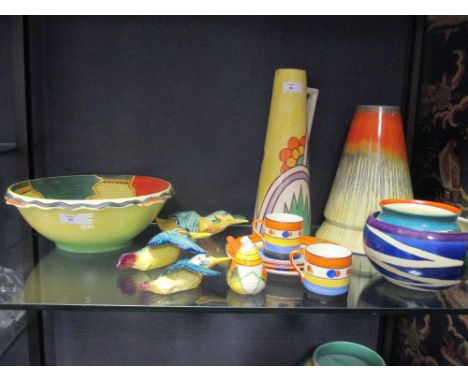 A collection of Art Deco ceramics, to include Clarice Cliff, Shelley, Beswick, Burleigh Ware, Arcadian and others  