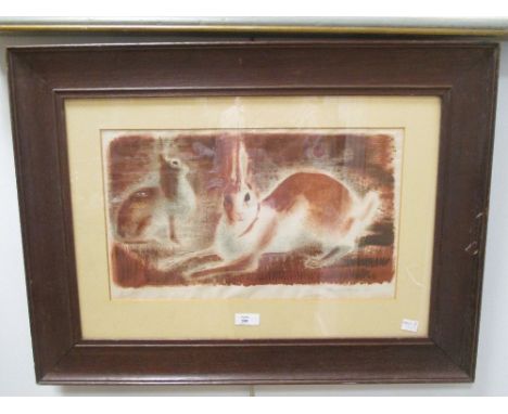 Margaret Horder (British, 20th century), 'Hares, 1946', signed, dated, titled and numbered 5/8 in pencil, lithograph, 25 x 42