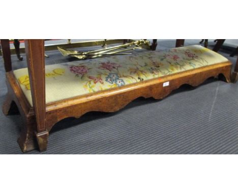 A long footstool with embroided drop in cushion; a fender (2)  