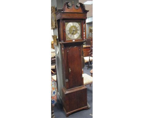 A George III oak longcase clock, the thirty hour movement to a square brass dial with rolling moon calendar aperture signed J