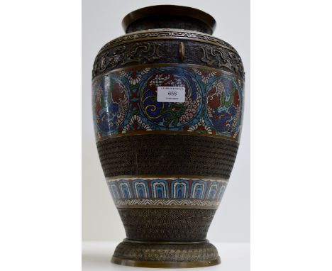 15½" 19TH CENTURY CHINESE CHAMPLEVÉ ENAMEL VASE     