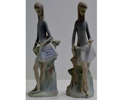 2 NAO FIGURINE ORNAMENTS - GIRLS HOLDING BIRDS     