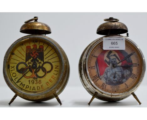 2 RARE &amp; UNUSUAL CLOCKS - BERLIN 1936 OLYMPICS ALARM CLOCK &amp; NAZI NURNBERG 1933 ALARM CLOCK