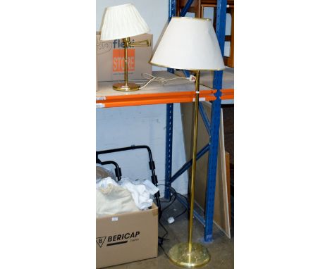 BRASS FINISHED ANGLE POISE FLOOR LAMP WITH SIMILAR TABLE LAMP     