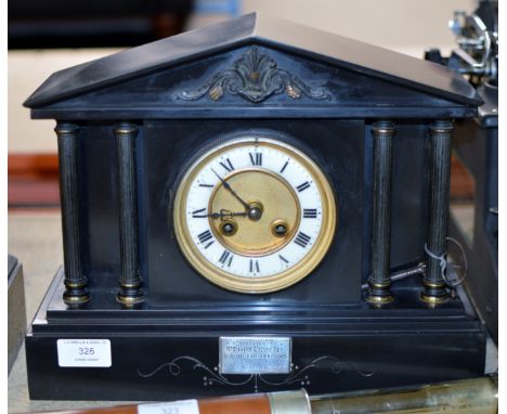 VICTORIAN SLATE PRESENTATION MANTLE CLOCK     