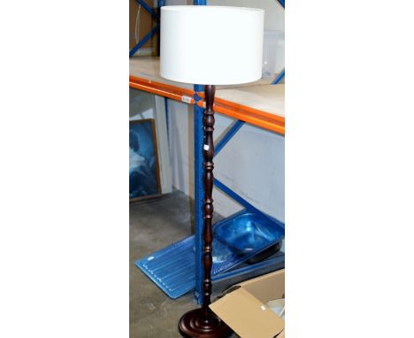 MODERN MAHOGANY FINISHED STANDARD LAMP WITH SHADE     