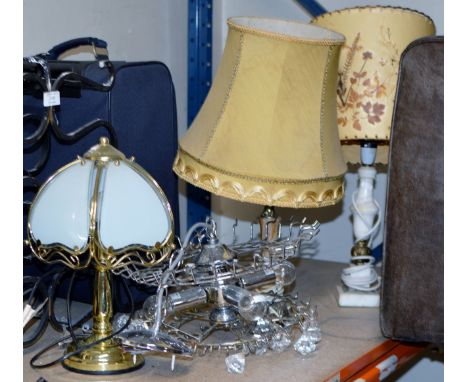 CHROME FINISHED LIGHT FITTING & 3 VARIOUS LAMPS     