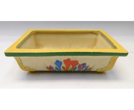 A mid 1930s Clarice Cliff crocus pattern rare shape table/window planter, rectangular in shape, yellow and green borders on c