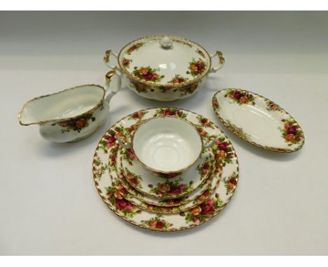 A collection of Royal Albert and Old Country Rose dinner and part tea service including tureens, handled soup bowls (5) gravy
