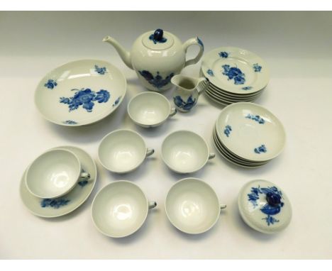 Royal Copenhagen: an unused, in-box, 'Blue Flower'&nbsp; tea service, to include Teapot , Sugar , Cream with 6 Side plates , 