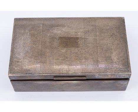 A Queen Elizabeth II rectangular silver cigarette box, engine turned decoration, two compartment cedarwood interior, hallmark