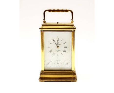 A French brass cased carriage clock, dial marked L' Epee Fondee-En 1839, Sainte Suxanne, France. Roman numeral dial above dat